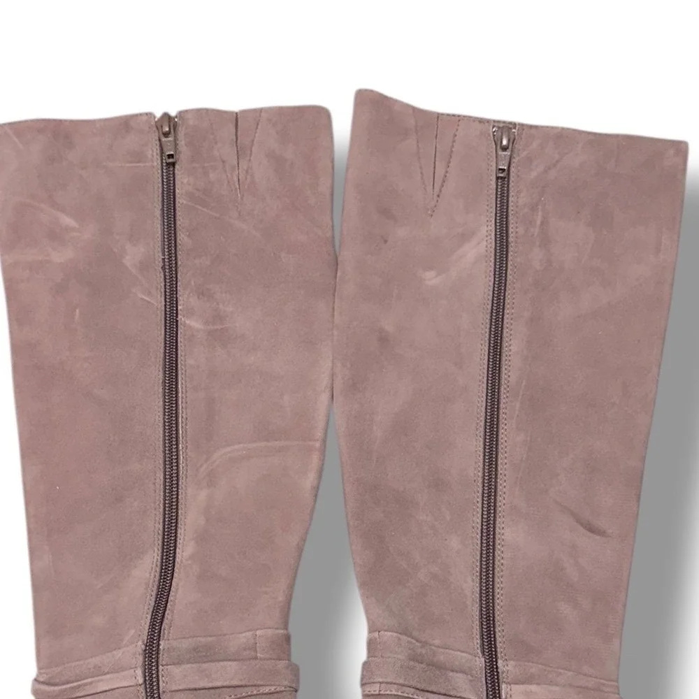 Antonio Melani Taupe Suede Knee High Boots with Gold Buckle Accent Size 6M